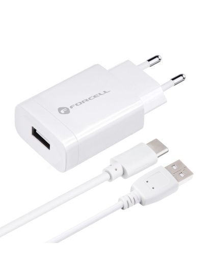 FORCELL F-ENERGY TFK-TC-1099 ładowarka sieciowa USB A + kabel USB A do Typ C QC3.0 2,4A 18W biała