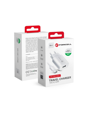 FORCELL F-ENERGY TFK-TC-1099 ładowarka sieciowa USB A + kabel USB A do Typ C QC3.0 2,4A 18W biała