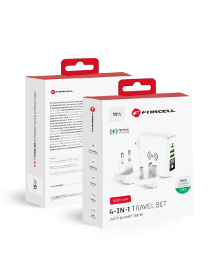 FORCELL F-ENERGY ładowarka wielofunkcyjna 4w1 15W ze złączami USB/USB typ C, power bankiem 8000mAh i ładowaniem bezprzewodowym